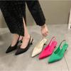 Fashion New Pointy Head Shallow Mouth Half Head Sandal Women's Summer Fine Heels Solid Color Back Strap High Heels