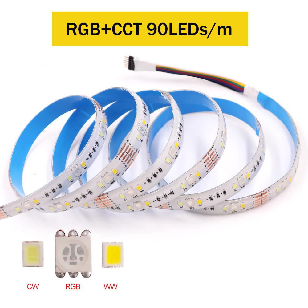 Светодиодная лента RGB+CCT 5M 12V 24V 5050 2835 Водонепроницаемая Гибкая Лента 60 90 180 светодиодов/м Двухцветная Изменяющаяся Декорация