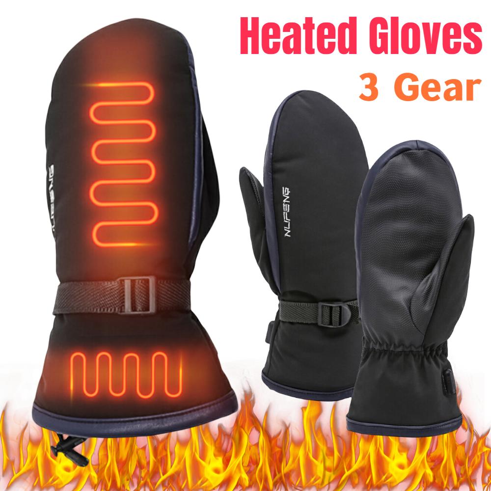 Electric Heating Gloves USB Charging Waterproof Motorcycle Gloves Winter Thermal Gloves Cold-Proof for Climbing Hiking Cycling