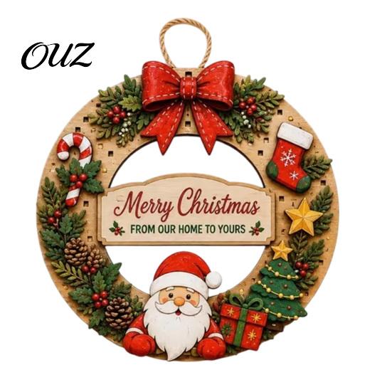 Seasonal Garden Window Hanging Interchangeable Wooden Christmas Wreath, 12 Pcs Front Door Plaque, DIY Wreath for Handmade Pattern Wall, Fireplace,