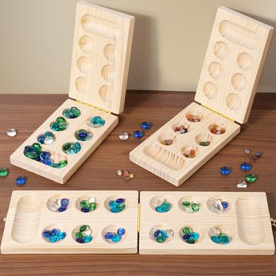 Набор для настольной игры Манкала Семейные игры Разноцветные бусины Возраст 7+ Деревянный складной для вечеринки, подарка, взрослых, всей семьи, для мальчиков и девочек