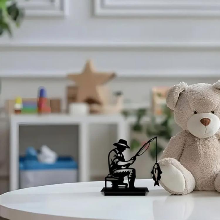 Классическая чугунная скульптура рыбака Элегантное настольное украшение Уникальный подарок для рыболова Украшение для дома и сада