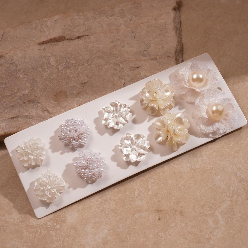 10pcs/Set Exquisite Flower Stud Earrings White Imitation Pearl Stud Party