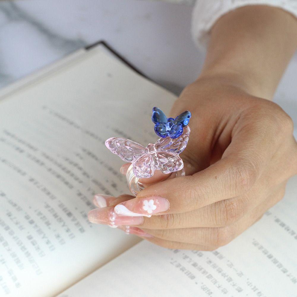 Handmade Glaze Butterfly Ring Glass Crafts Chinese Dragon Ring Colorful Flower Ring Wedding