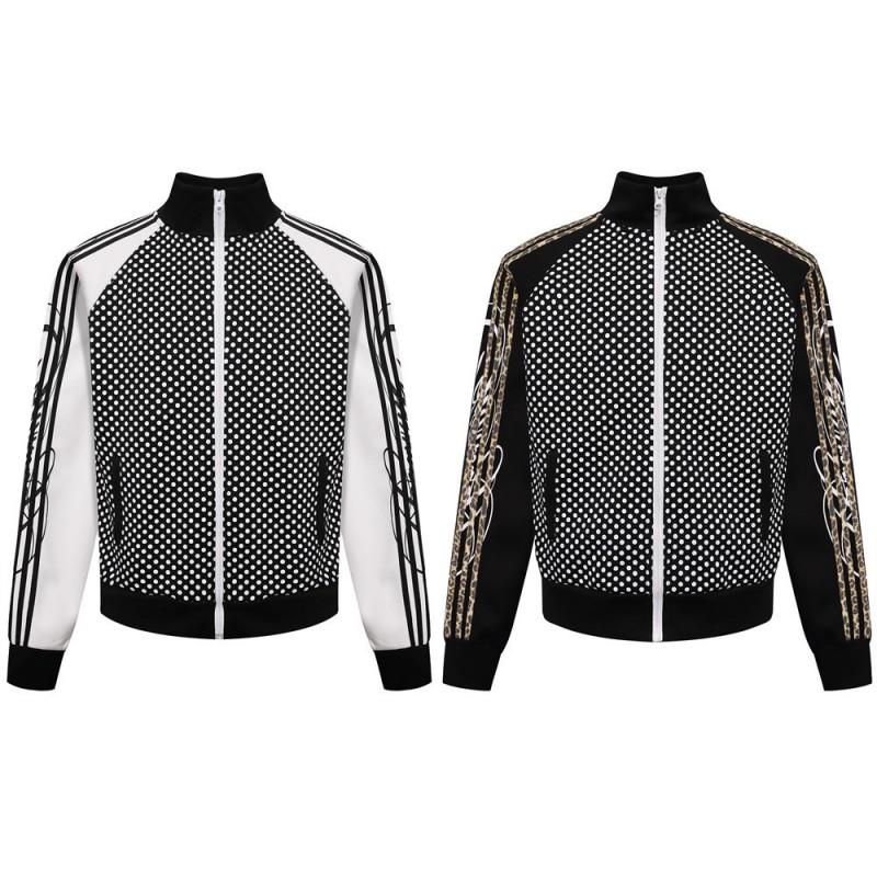 Mens Polka Dot Full Print Stand Collar Zip Up Sweatshirt Trendy Striped Detail Casual Outerwear Fall