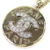 Pristine Necklace COCO Mark Rhinestone Logo Medal Top Pendant Gold B25A Used