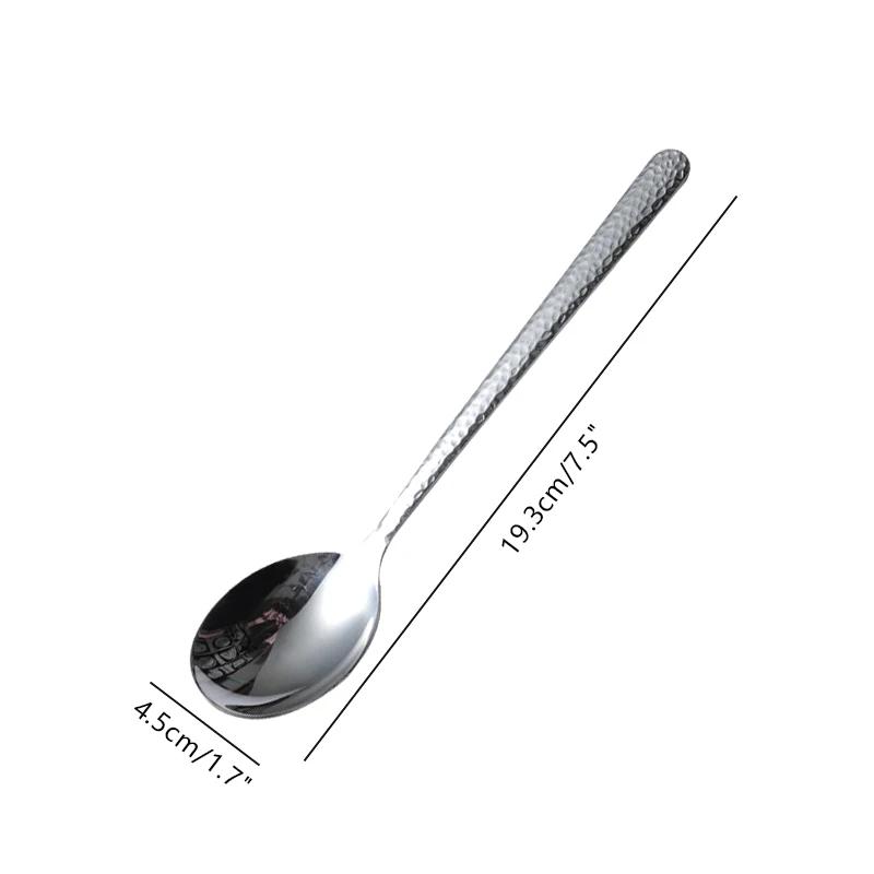 304 Stainless Steel Spoon, Long-handled Hammer-patterned Korean-style Round-head Spoon, Household Spoon, Soup Spoon