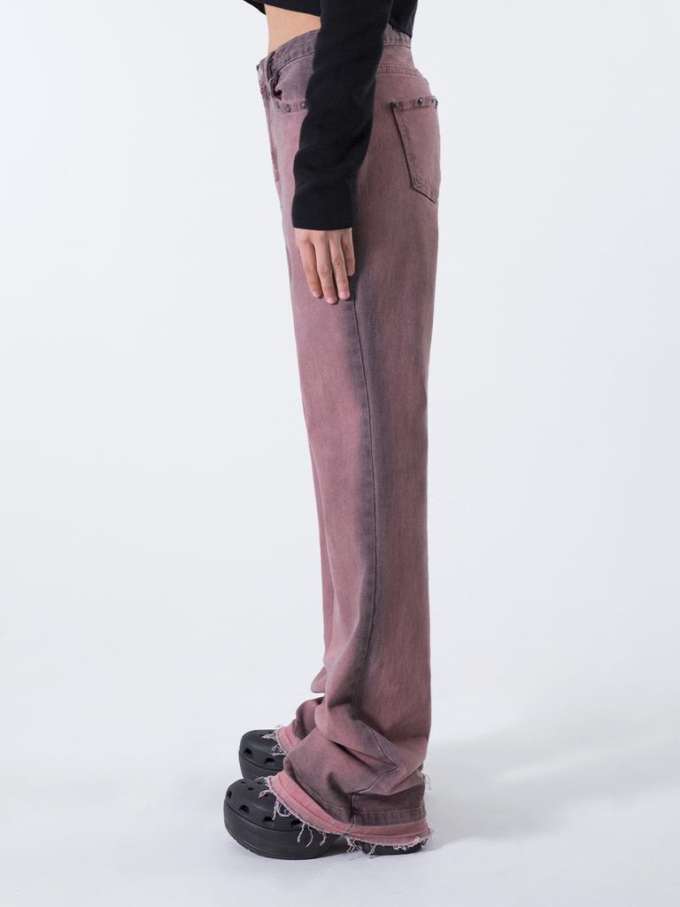 Yiiel Rivet Logo Boots Cut Pants Pink