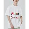 Рождественская футболка черная Merry Christmas узор с шапкой Санты и леденцом тростью праздничная одежда для вечеринки