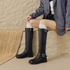 Krazing Pot Cow Skin Square Toe Winter Med Heels Riding Boots Punk Design Women Vintage Square Buckle Thigh High Boots