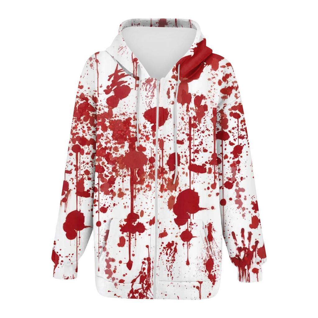 Women's Fashion Casual Halloween Printed Sweatshirt Autumn Winter Long Sleeve Cardigan With Pockets Zipper Hoodie Jacket