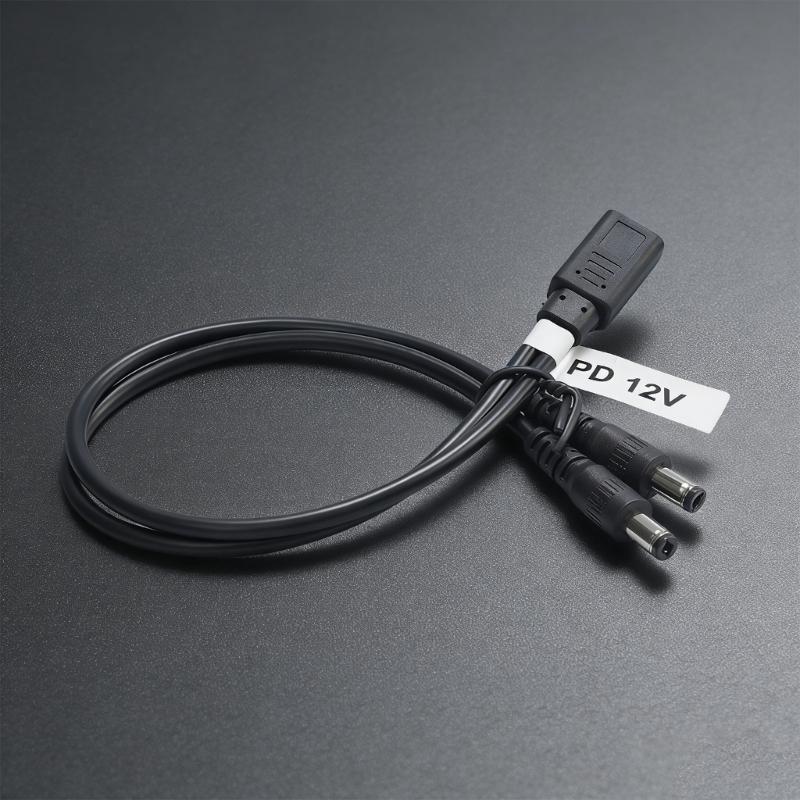 USB C к двойному DC-кабелю питания 5,5x2,1 мм 9 В 12 В 3 А для светодиодных лент, роутера, вентилятора, динамика, зарядки