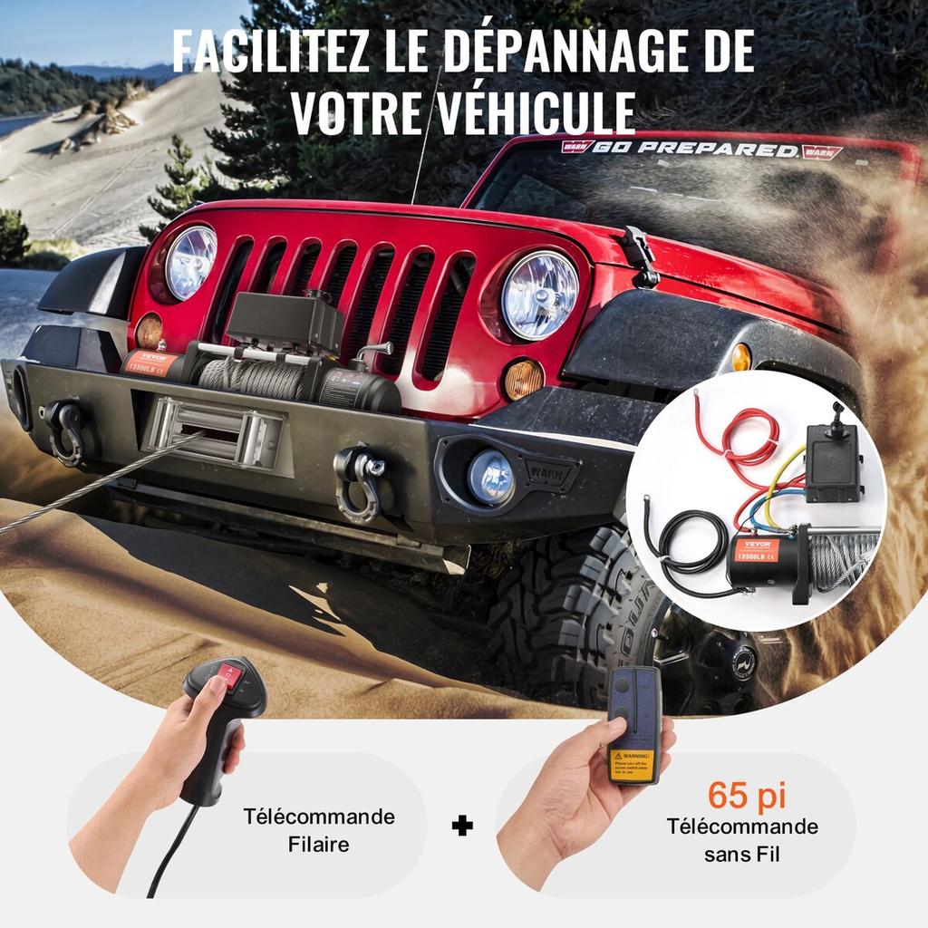 Electric Winch Truck 13,500 lb Steel Cable IP65 Waterproof Remote Control