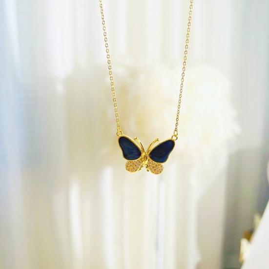 Женское ожерелье, декор стразами, подвеска-бабочка, магнитная застежка, термочувствительное, меняющее цвет, полированная титановая сталь, регулируемое