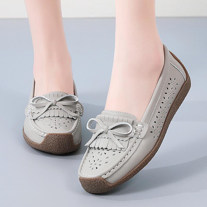 Spring Summer Shoes for Women Genuine Leather Casual Slip On Shoes Ladies Flats Shoes Plus Size