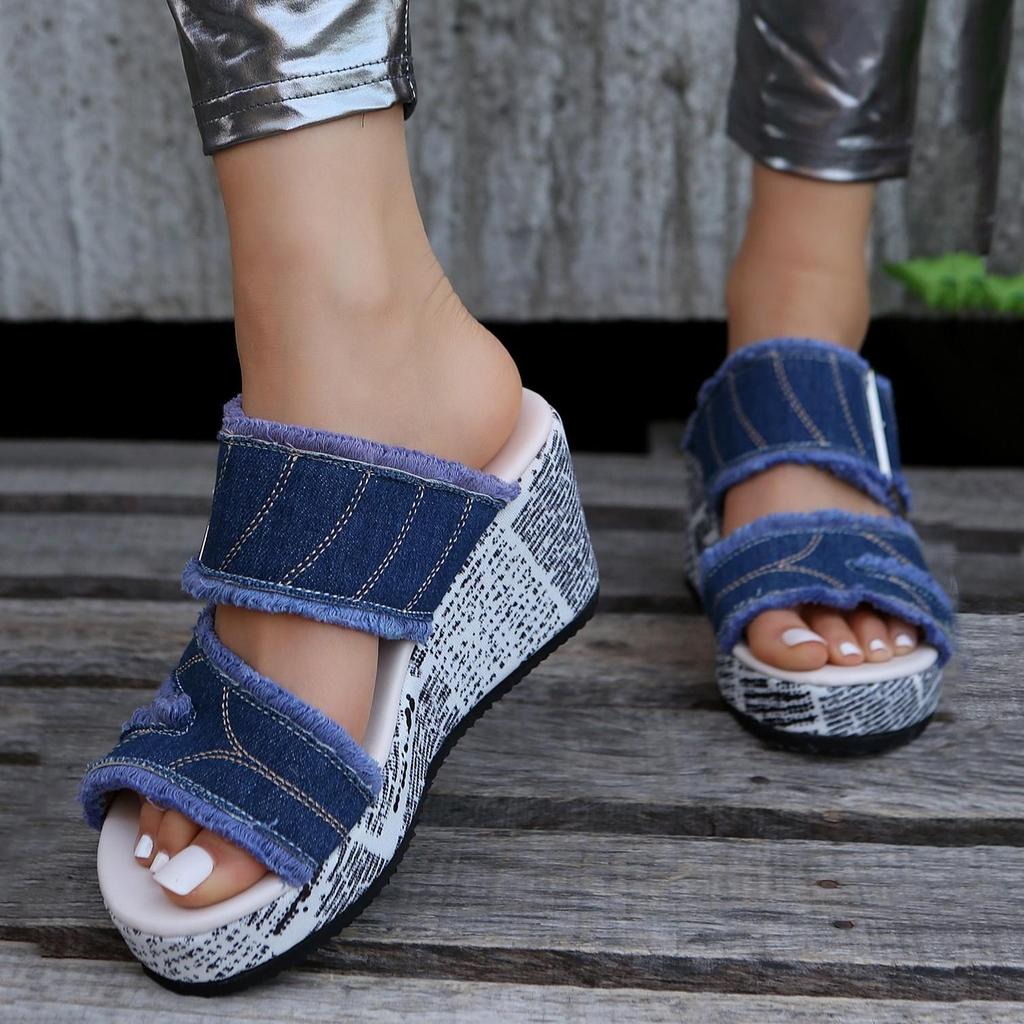 Women's Shoes Casual Fashion Vacation Daily Wear Summer Newspaper Buckle Cowboy Wedge Slippers Sandals