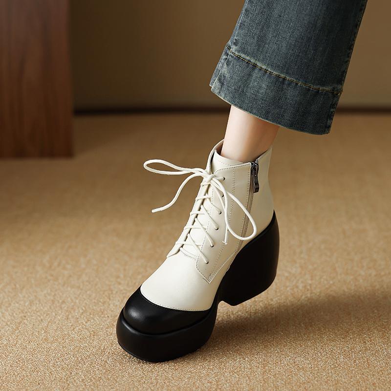 Мода 2025 НОВЫЕ Осенние Женские Ботинки Женская Обувь Круглый Носок Массивный Каблук Ботинки для Женщин Мотоциклетные Ботинки на Платформе высокий каблук