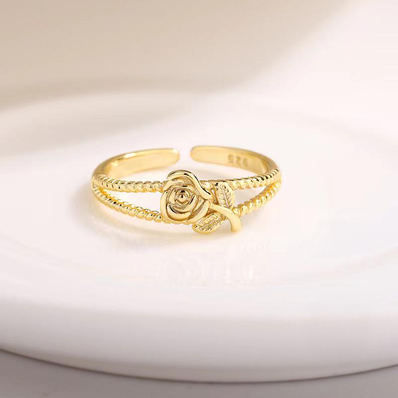 Retro Thai Silver Rose Ring: Elegant, Minimalist Design with European and American Luxury Style