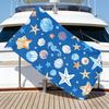 Пляжное полотенце «Морская жизнь» со звездой – Большого размера, быстросохнущее, не прилипает песок, с акварельным принтом ракушек и морских коньков