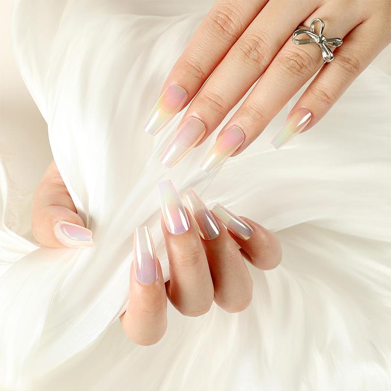 24 шт./компл., наклейки для быстрых ногтей Аврора, однотонные накладные ниалы, переносные водонепроницаемые маникюрные готовые ногти