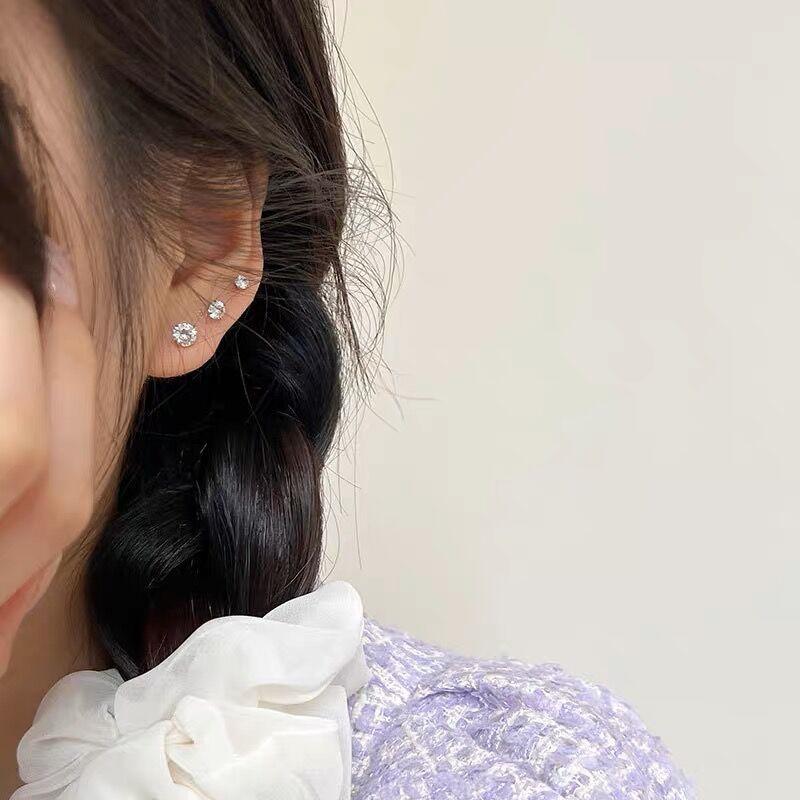 Элегантные серьги-пусеты на винтовой застежке, сверкающие циркониевые бриллианты, гипоаллергенные, подарочные украшения, изящные аксессуары для пирсинга ушей, женский подарок