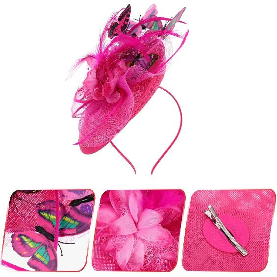 Fascinator Hat with 3D Insect Motif, Rose Pink Cocktail Tea Party Headpiece for Women, Lightweight Mesh Hair Accessory for Special Occasions