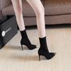 Модные высокие каблуки шелковые носки эластичные сапоги зеленые низкие каблуки термосапоги женские стриптизерши зимние теплые сексуальные туфли