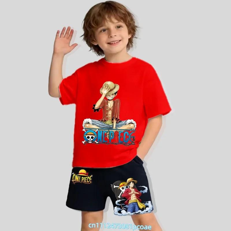 cartoon print childrens cotton shortsleeved short pants set for boys sports shirt for summer Tshirt 2piece set