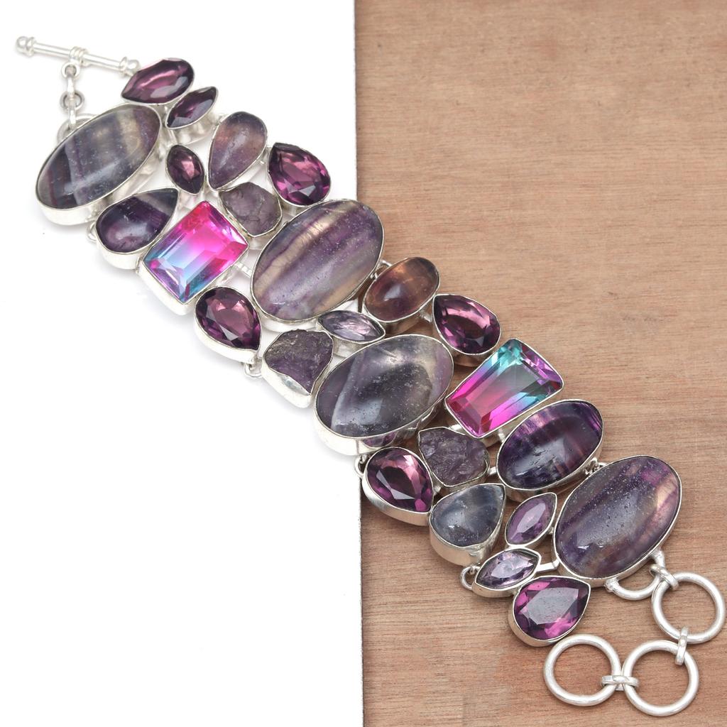 Флюорит аметист драгоценный камень унисекс женские ювелирные изделия браслеты 7-8 ''