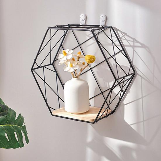 Wall Shelf Large-Capacity Storage Rack with Hexagonal Shape Art Display Stand Wall Mounted Shelf for Living