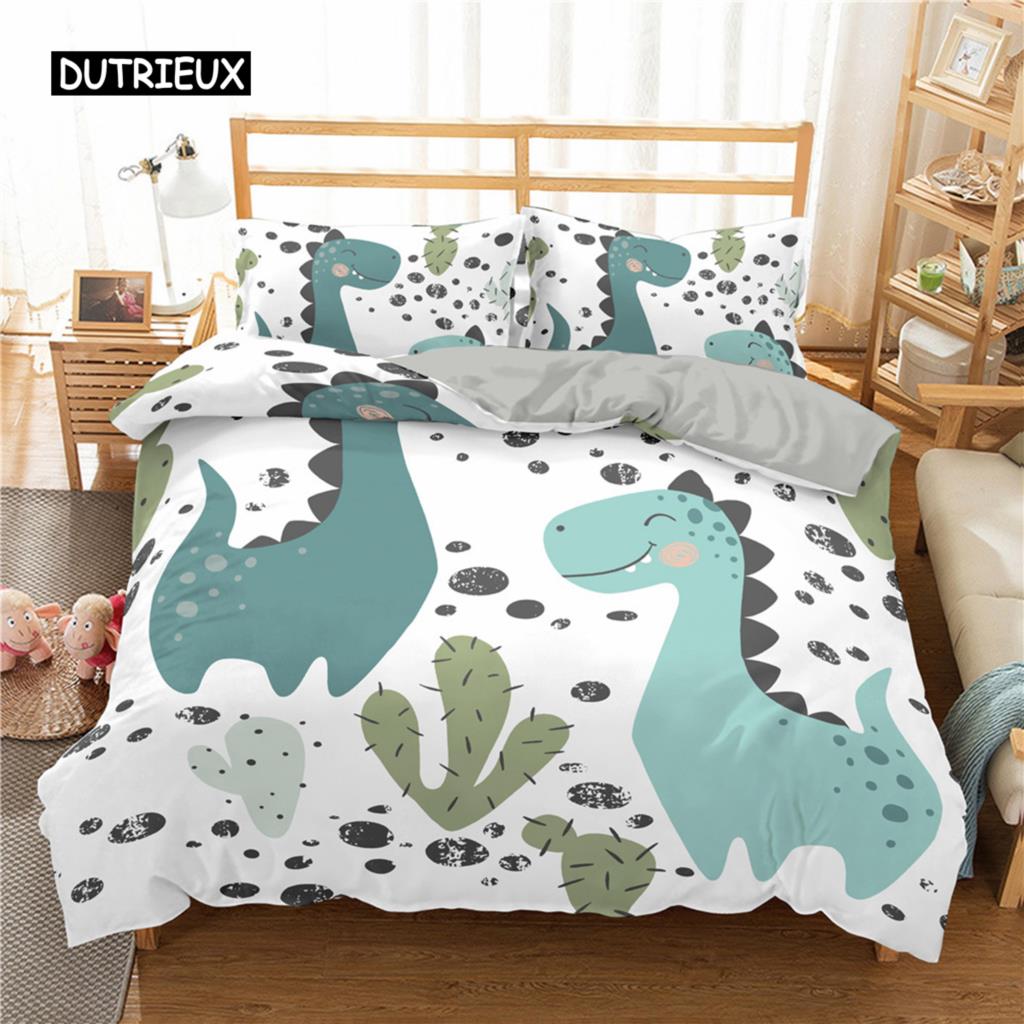 Cartoon Dinosaur Duvet Cover Animal Bedding Set Microfiber 3D Print Comforter Cover For Kids Girl Boy Bedroom Double Single Size