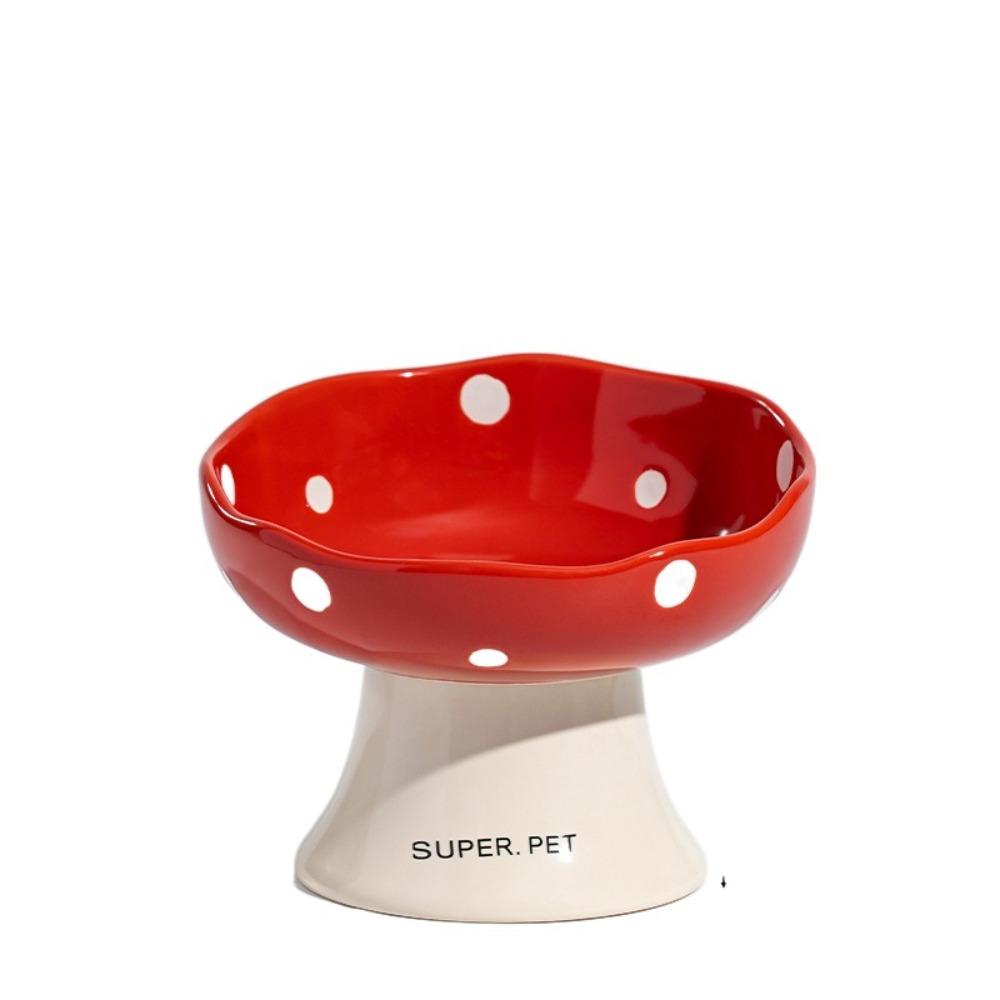 Cute Mushroom Cat Bowl Ceramic Pet Drinking Feeder Dog Food Feeding Basin Neck Protection