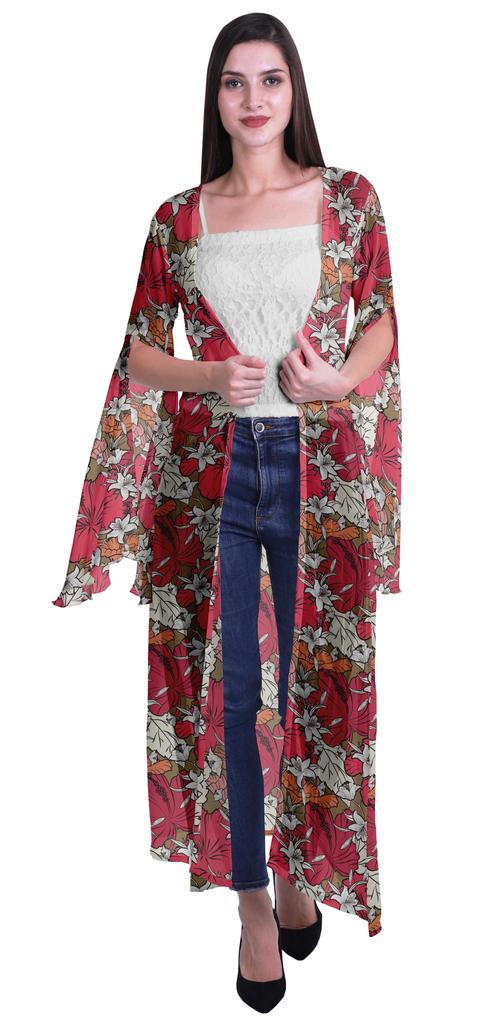 Moomaya Пляжная накидка с открытым передом из принтованного жоржета и разрезами на рукавах