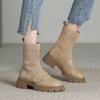 Женские ботинки на низком массивном каблуке, нескользящая платформа, круглый носок, вязаные ботильоны, удобная повседневная обувь для женщин, прогулочные ботинки «Челси»