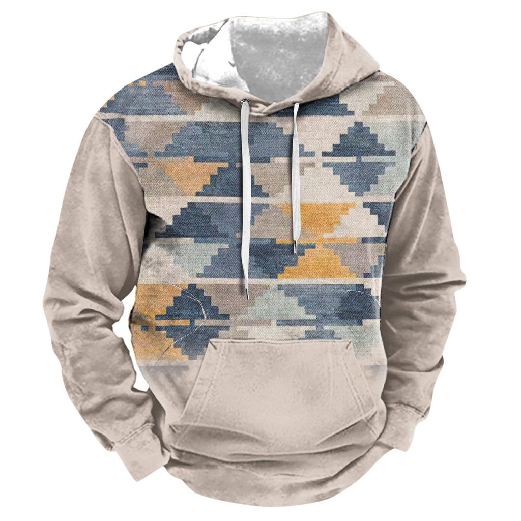 Осенний мужской свитер с большим капюшоном и цифровым принтом, новый большой базовый свитер