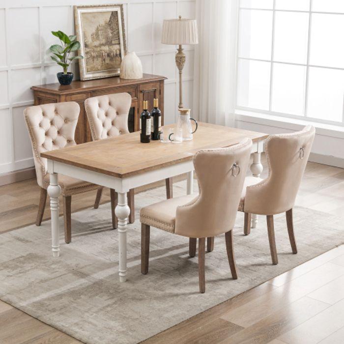 Chaises de salle à manger - MUVOE - 4 pièces - Velours beige - Pieds en bois massif - Réglables en hauteur