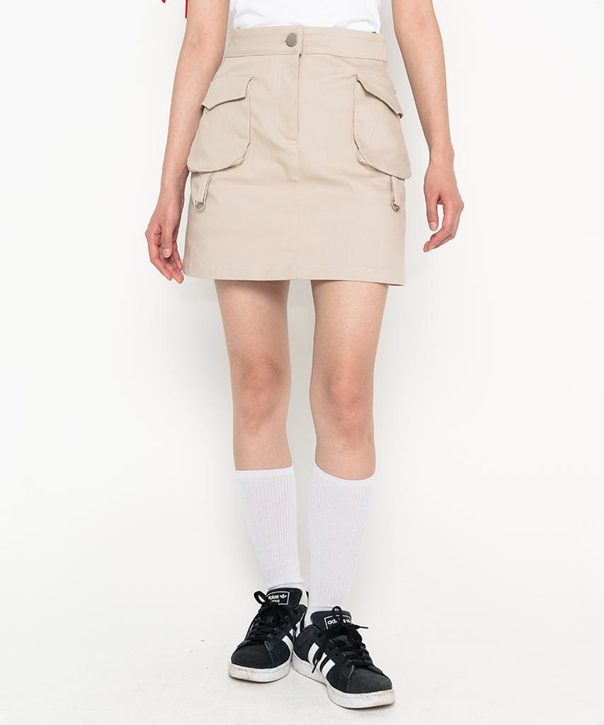 High School Disco Round Cargo Pocket Skirt Beige