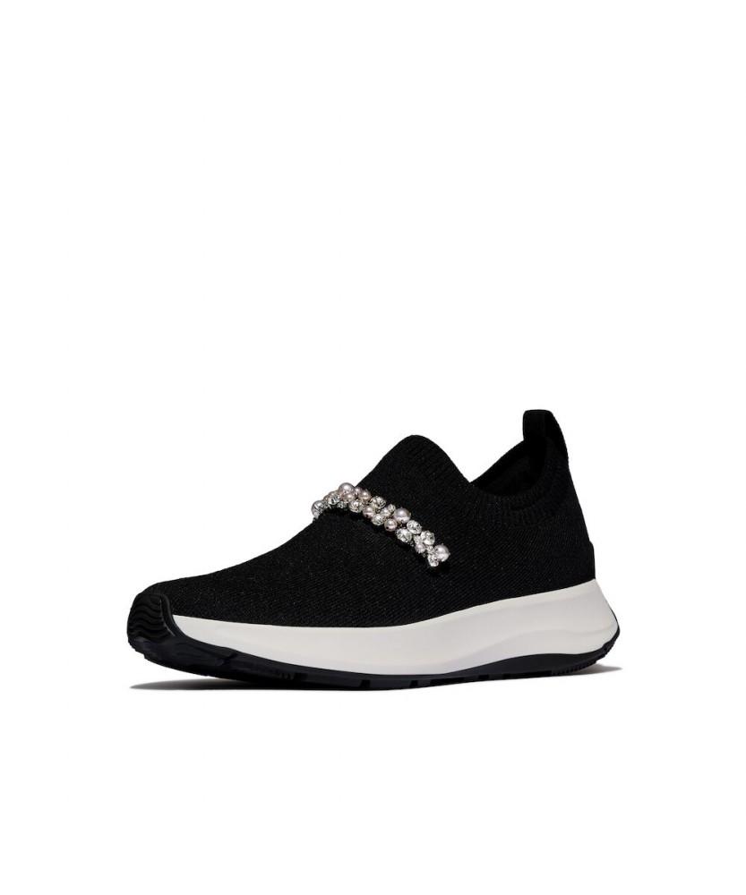Fitflop Women'S F-Mode Flow Pulse And Crystal Knit Slip-On Sneakers - Black (Ft61K2N095)