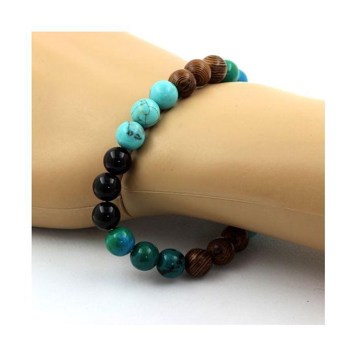 Bracelet - A Bijoux - Chrysocolle Turquoise Agate - 8 mm - Longueur 19-20 cm - Fabriqué en France