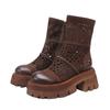 Johnature High End Retro Hollowed Out Short Boots Genuine Leather Versatile Breathable Women's Shoes