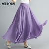 Летняя осенняя женская юбка литературного большого размера из хлопка и льна, полуюбка с эластичной талией, льняная юбка А-силуэта, удлиненная юбка чистого цвета, свободные юбки
