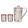 Lining Design Steel Copper Set of Jug with Glass Tumbler, Serveware Set, Benefit Yoga Ayurveda Healing, Pack of 3, Silver & Brown