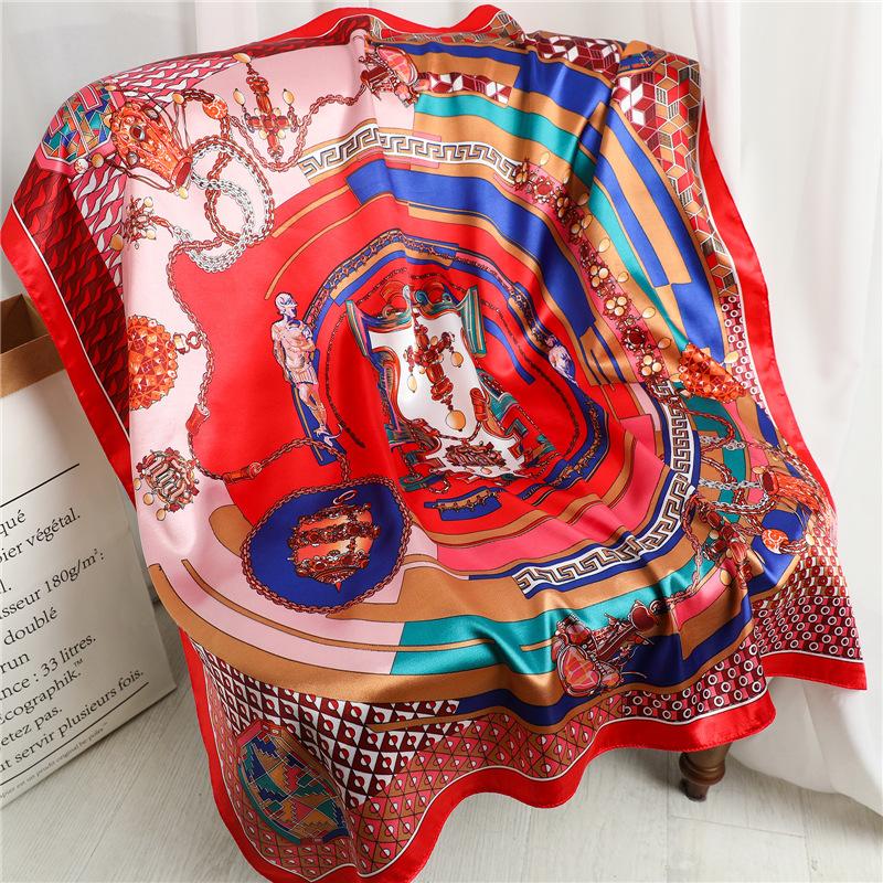 90 * 90cm New Silk Scarf Women'S Spring And Summer Decorative Scarf Sunscreen Travel Shawl Autumn And Winter Scarf Thin Edition