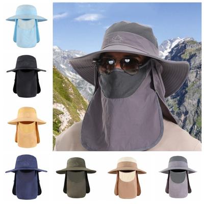 Quick Drying Summer Fisherman Cap Removable Neck Flap Bucket Hat Removable Visor Hat  Beach