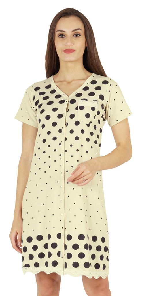 Inkmeso Printed V-Neck Nightgown Sleepwear For Womens Nightshirt Soft Button