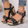 Мода 2025 Женская летняя одежда Пляжная обувь Американский ретро Сандалии на танкетке на высоком каблуке Модные черные сандалии на танкетке с пряжкой Zapatos Mujer