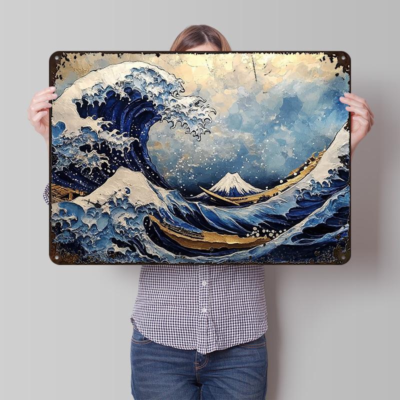 Great Wave Painting Printing Poster Customized Retro Wall Art Vintage Metal Signs for Room Bar Accessories Decoration Garage