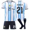 Подростки Дети Взрослые Индивидуальное Имя Футбольная Форма 2026 Чемпионат Мира по Футболу Аргентина Домашняя №21 Дибала Спортивный Тренировочный Комплект Джерси с Носками