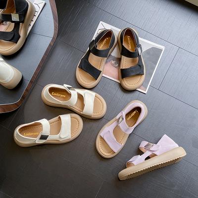 2025 лето новые ретро повседневные крутые шлепанцы с открытым носком металлическая этикетка круглый носок толстая подошва одна педаль пляжная обувь женская