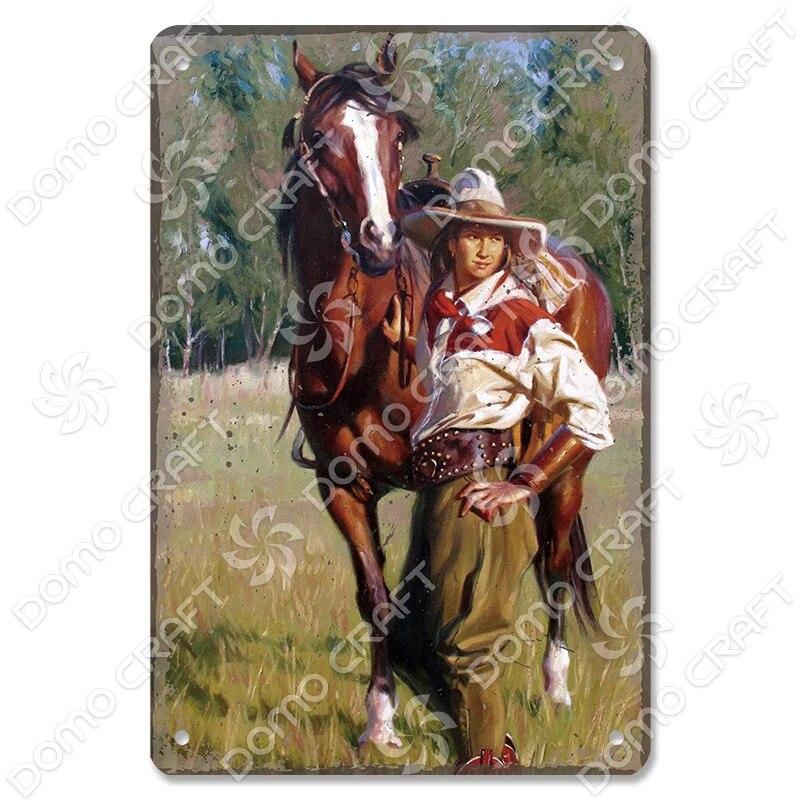 Cowgirl Tin Sign Metal Plaque Cowboy Boots Pony Metal Poster Vintage Wall Decor for Horse Riding Club Garden Home